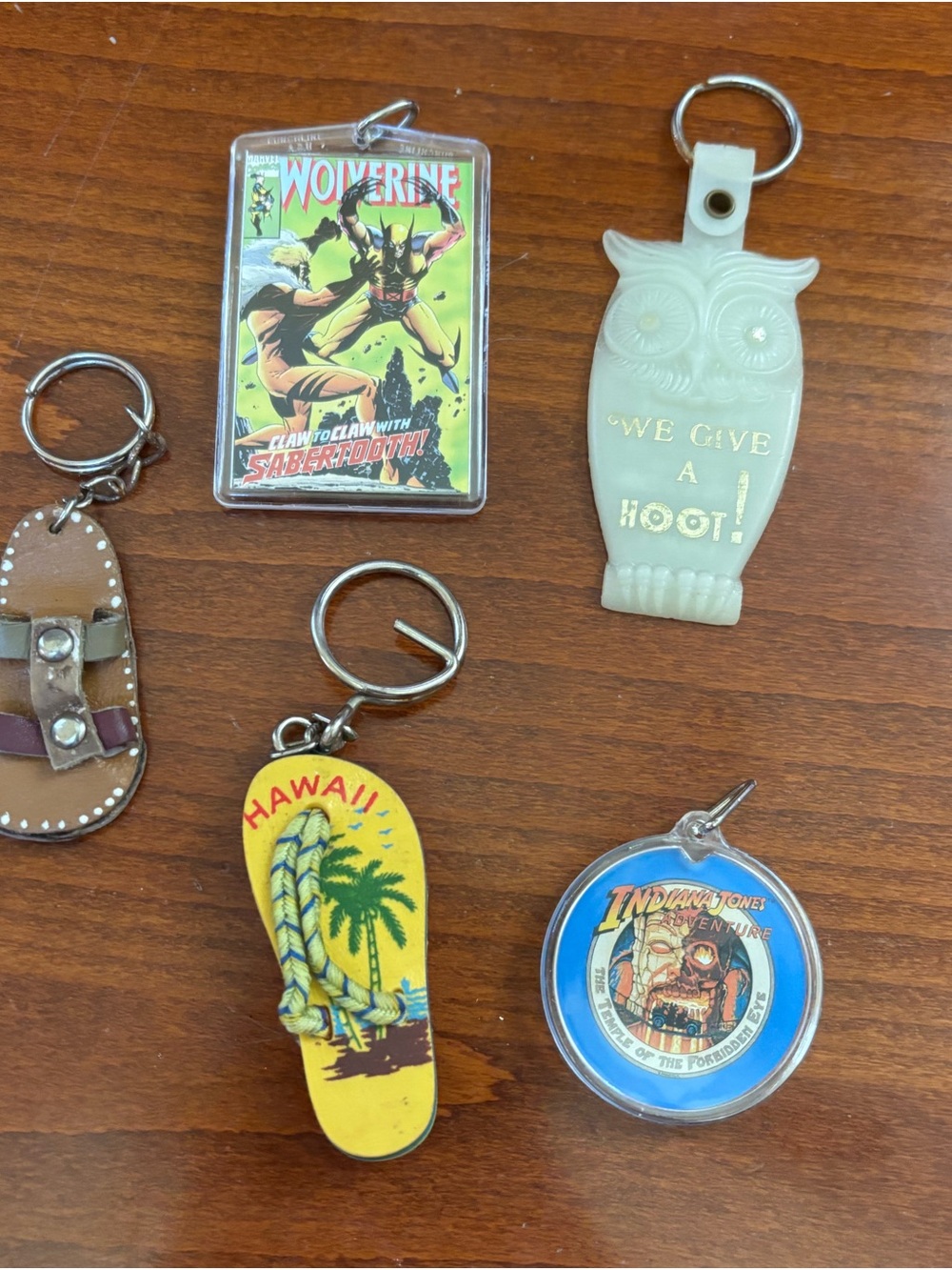 5 Vintage Keychains: X-Men Wonder Woman Indiana Jones Hawaii Souvenir Advertisin